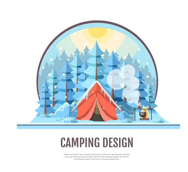 冬のキャンプテントの背景ベクトルデザイン02  
