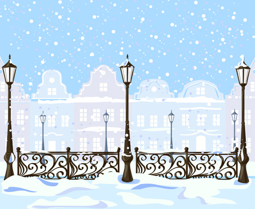 Winter city christmas background vector 02  