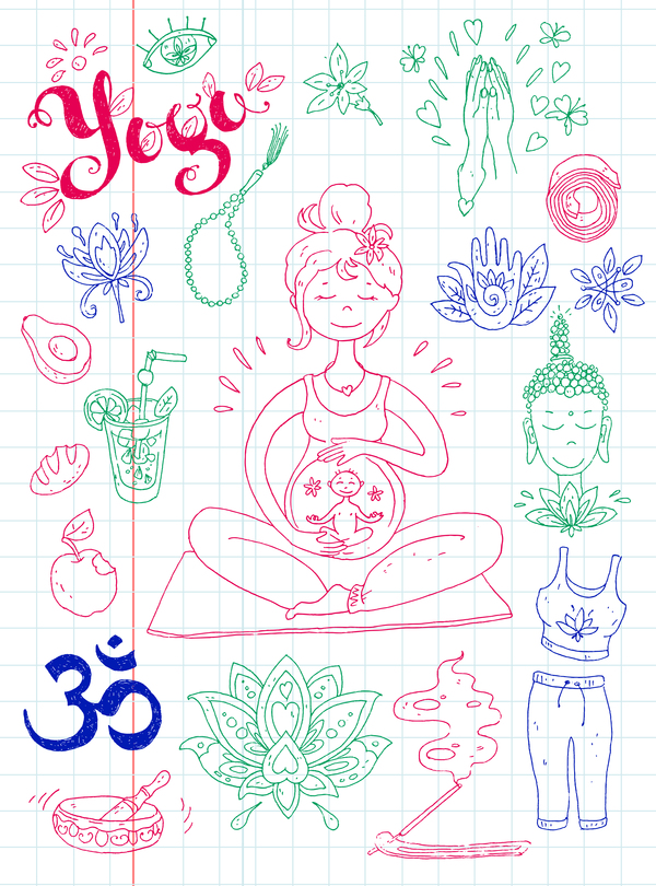 Éléments de conception de yoga dessinés à la main vecteur 05  