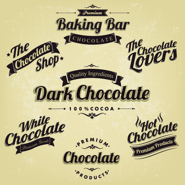 Backleiste mit Schokolade Vintege Etiketten Vektor  