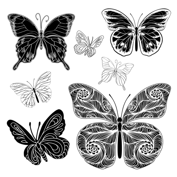 silhouettes de dessins vectoriels de papillons  