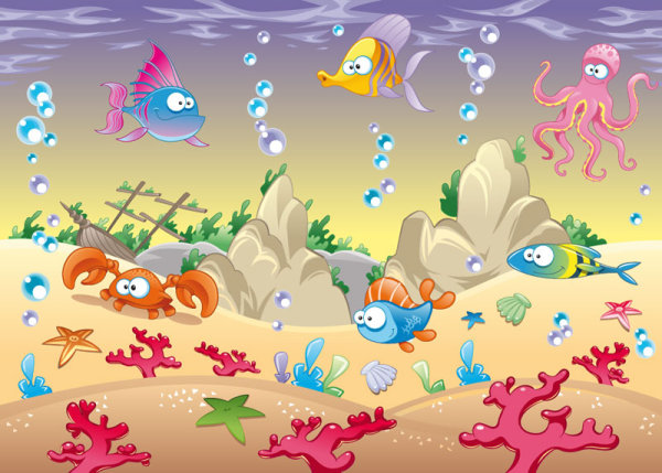 Elements of Various cute Marine animals vector 05  