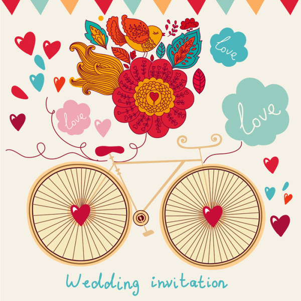 Romantic wedding Invitation card vector 03  