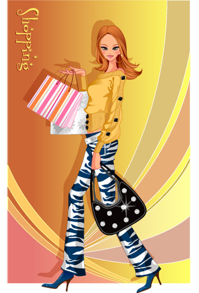 girls shopping set 137 vector  