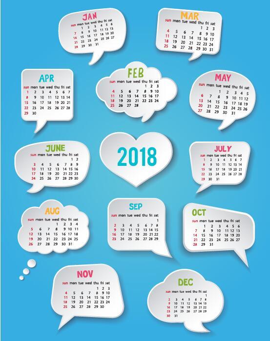 2018 calendar template with speech bubbles vector  