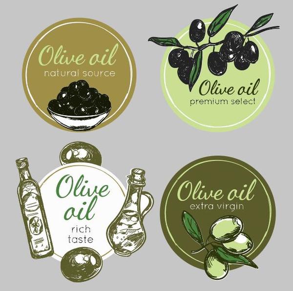 4 Cricles vecteur d'insigne d'huile d'olive  