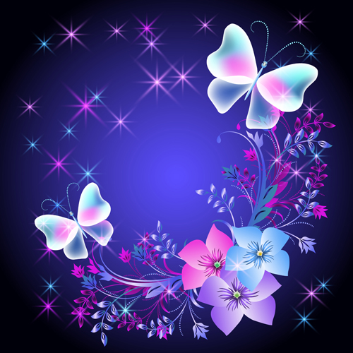 Beautiful butterflies with flowers vector background 03  