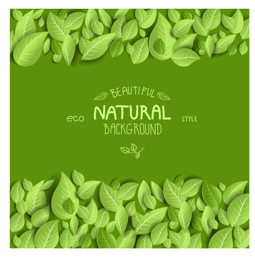 Beautiful green leaves natural background vector 02  