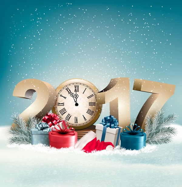 Beauty holiday christmas background with presents and 2017 vector  