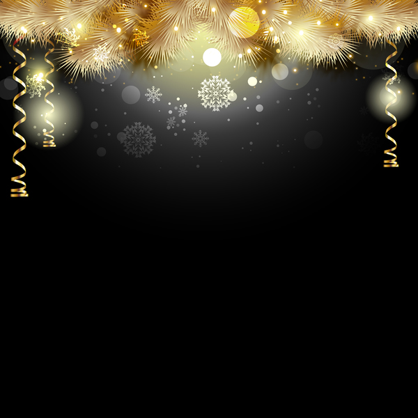 Black christmas background with golden decor vector  