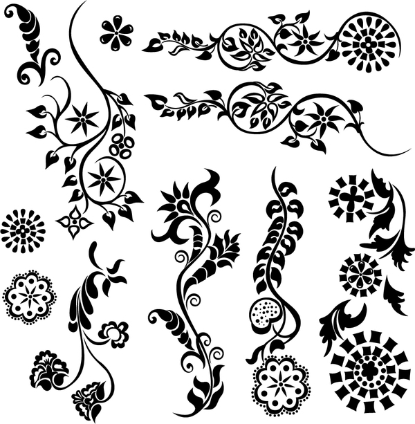 Schwarze Blumenornamente Illustration Vektor 05  