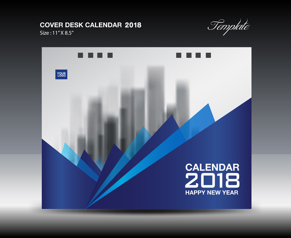 ブルーカバーデスクカレンダー2018テンプレートベクトル材料01  