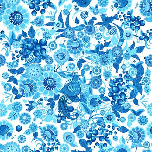 Blue ornaments floral pattern vector material 03  