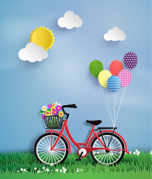 Byicycle and flower with grass vector  
