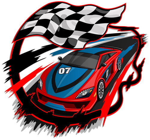 Car racing with flag vector material 01  