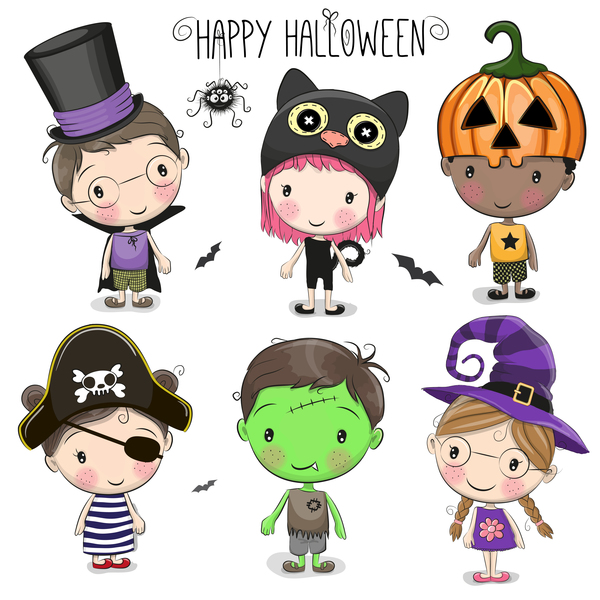 Cartoon kids with halloween vector  