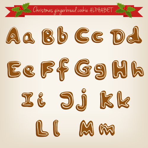 Christmas gingerbread cookie alphabet vector  