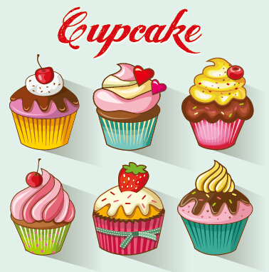 Colored cupcake cute design vector 01  