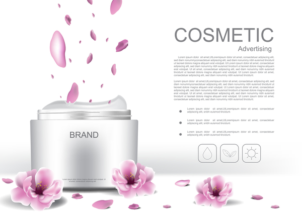 Cosmetic advertising poster with pink flower vector 01  