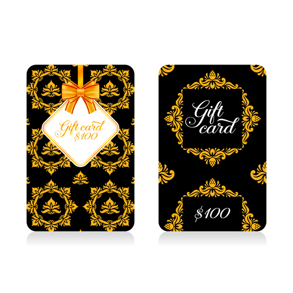 Dark gift card with golden bow vector tamplate 11  