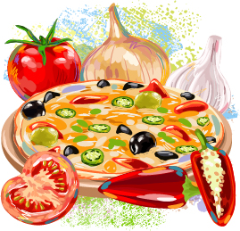 Delicious pizza illustration vector material 02  