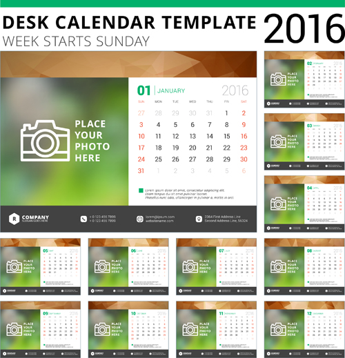 Desk calendar template 2016 vector material 06  