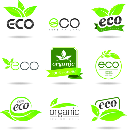 Eco with natural logos and labels vector 01  