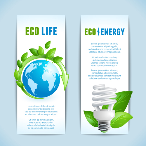 Ecology with energy saving banners vector 02  