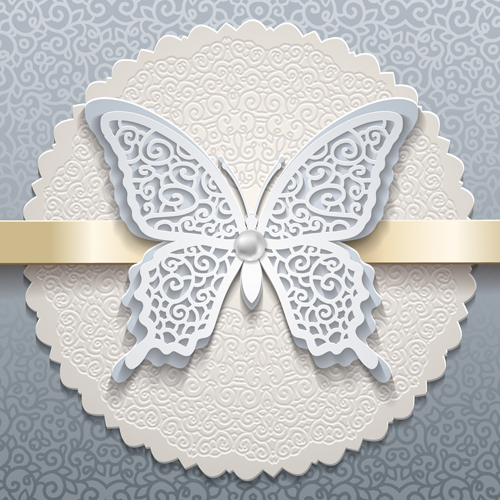 Elegant butterflies vintage card vector material 04  