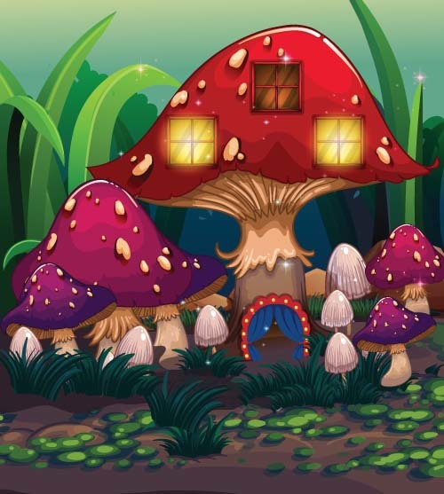 Fairy tale world and mushroom house vector 07  
