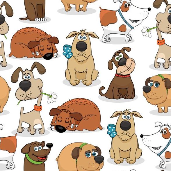 Funny dog cartoon seamless pattern vector 01  