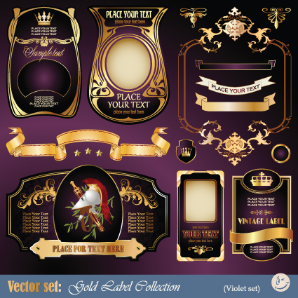 Gold label with retro style vector set 01  