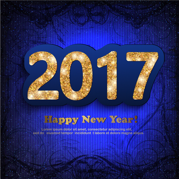 Золотой 2017 Новый год дизайн с синим вектором фона  