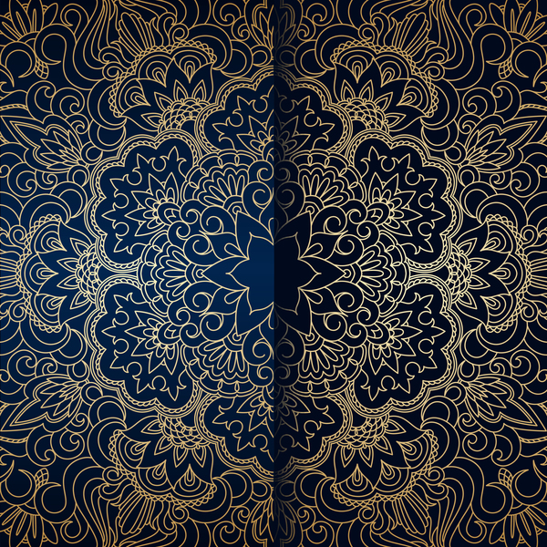 青色の背景ベクトル 02 黄金の飾りパターン  