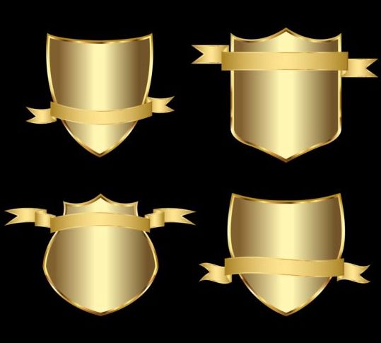 Golden shield with ribbon vector 01  