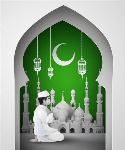 Green with white mosque background vector 03  