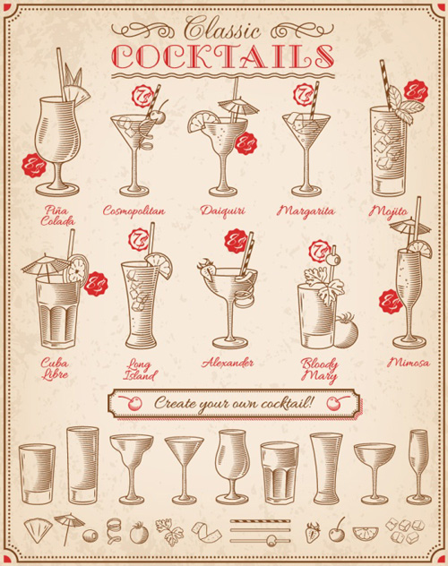 Hand drawn cocktail menu vector  