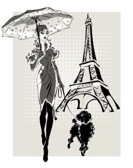 パリ旅行の背景ベクトル 08 手描き gril  