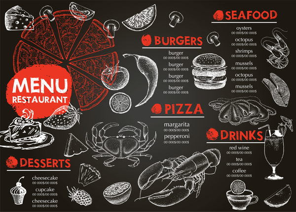 Hand drawn seafood menu template vector 07  