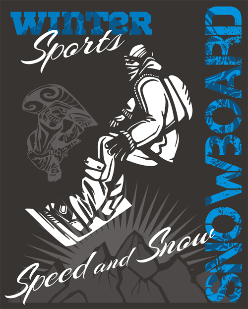 Hand drawn snowboard winter sport vector set 02  