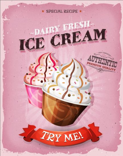 Ice cream pink poster vintage vector  