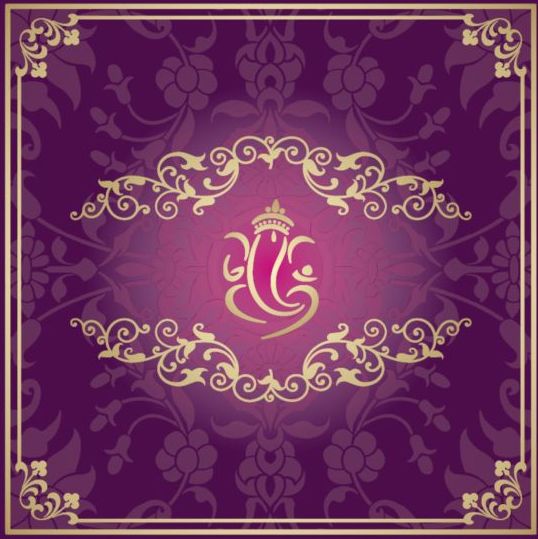 Индийский стиль цветочный фиолетовый фон вектор 12  
