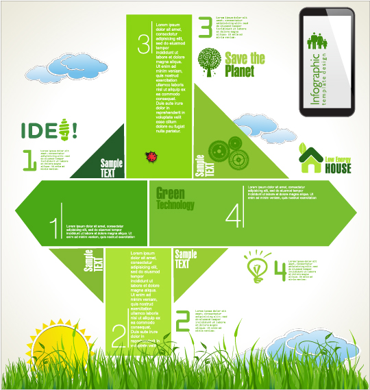 Modern ecology infographics green template vector 08  