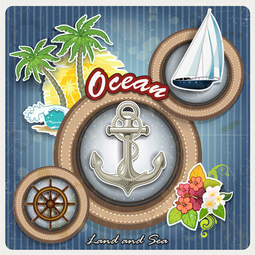 Ocean sail elements background vector  