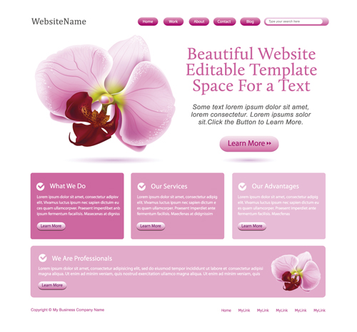 Pink flower website template vector  