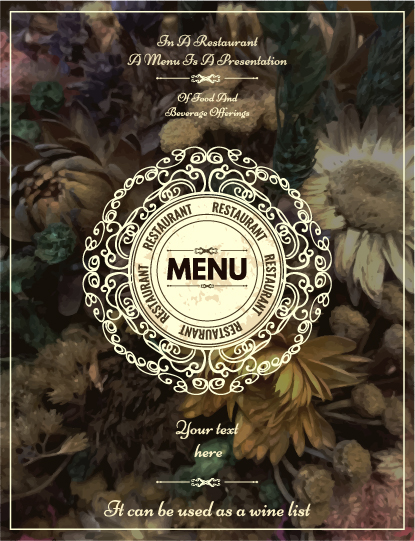 Restaurant menu cover blurs flower vector 03  