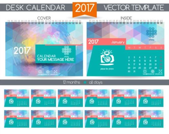 Ретро Настольный календарь 2017 Векторный шаблон 14  