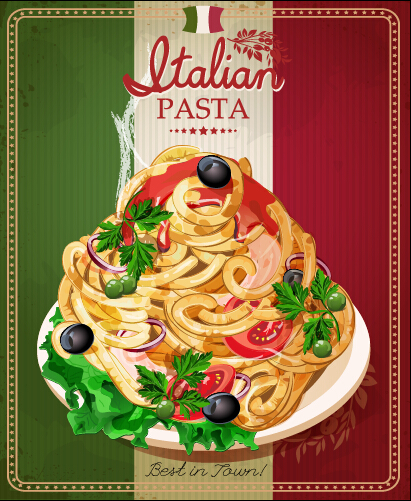 Retro italian pasta menu cover vector 03  