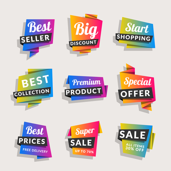 Sale origami banners with shopping tags vector 07  