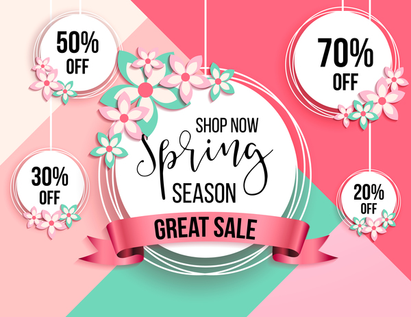 Spring seasonal sale label with background vector 07  